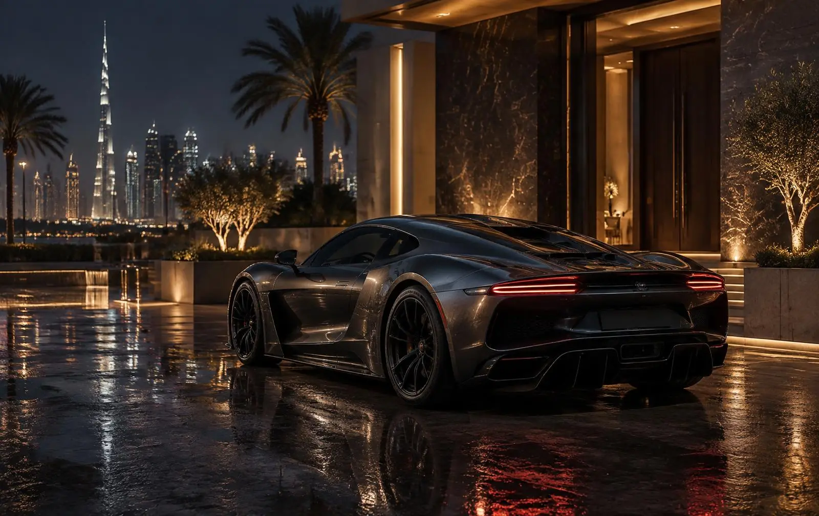 Luxury car in Dubai at night